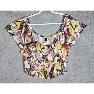 Torrid Flounce Crop Top Womens Sz 4X Floral Watercolor Scoop Neck Short Sleeve